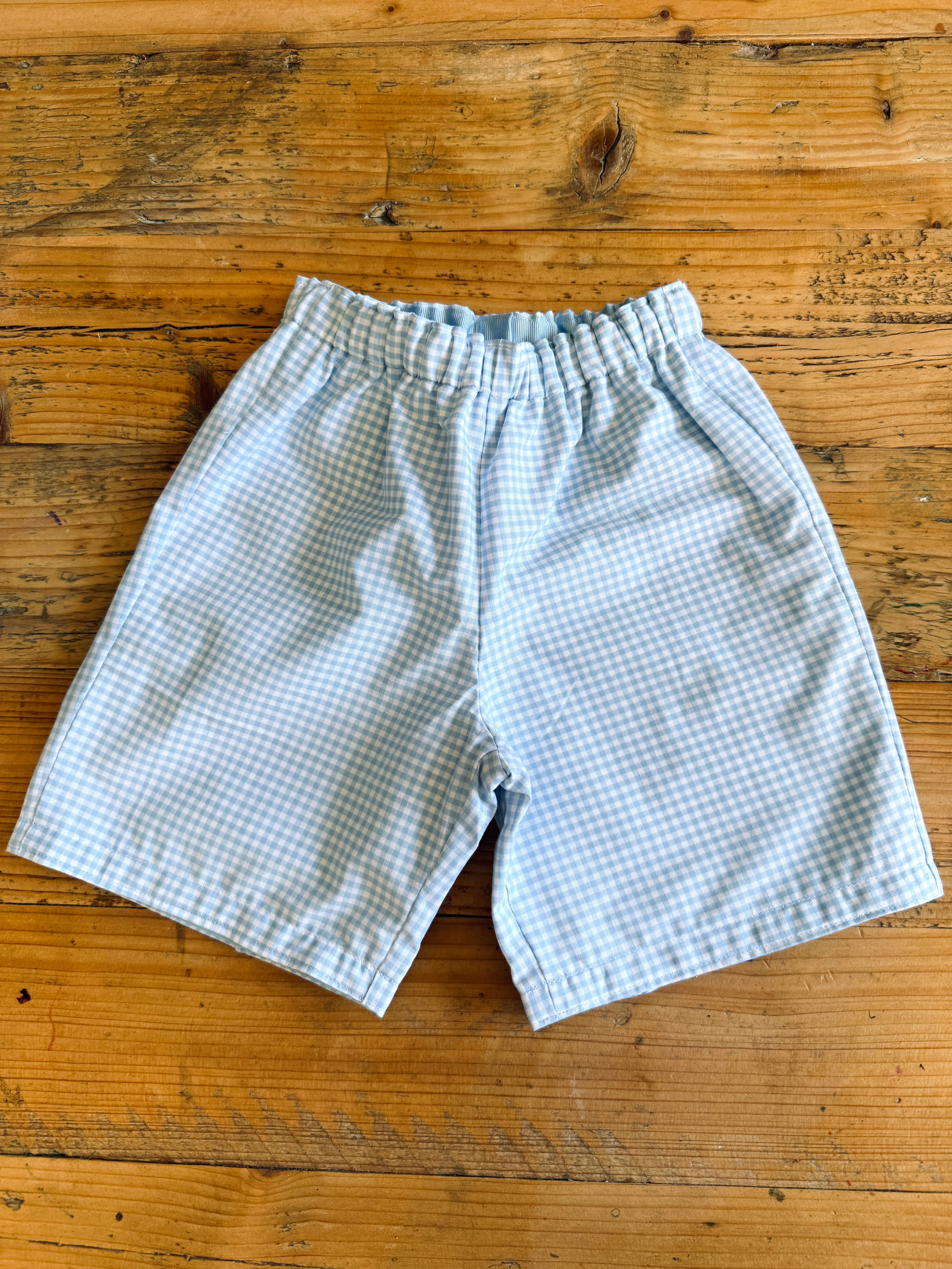 Pale Blue Gingham Soldier Shorts