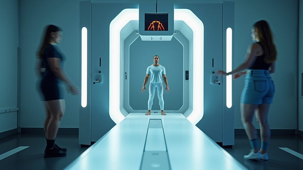 Eye-level view of a modern 3D body scanner in a sports performance center