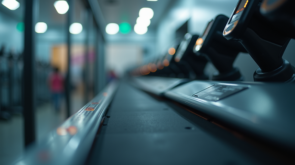 close-up view of a treadmill with motion sensors attached