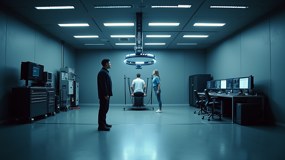 eye-level view of a sports performance lab with motion capture equipment