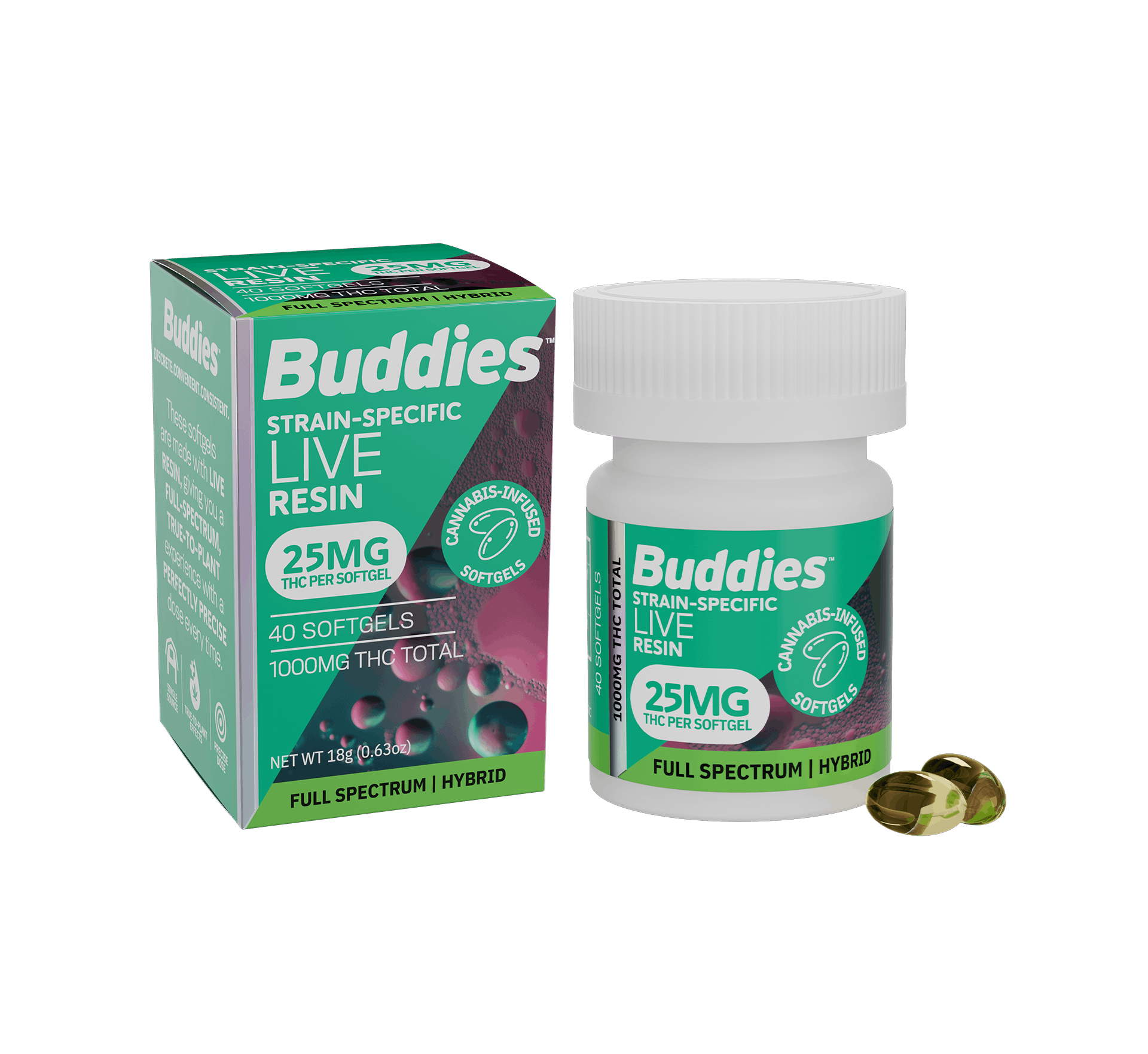 BUDDIES - 25MG LIVE RESIN - 40CT THC CAPSULES