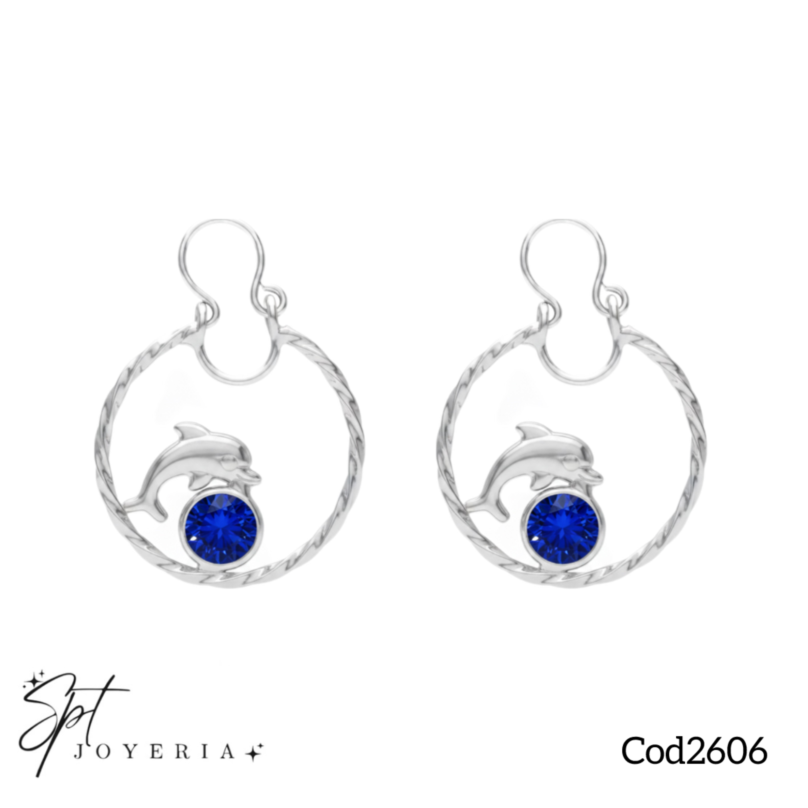 Cod2606 - Aros enroscados de delfín con piedra 