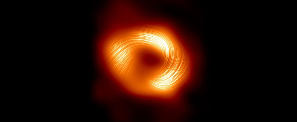 La colaboración del Event Horizon Telescope (EHT), que produjo la primera imagen de nuestro agujero negro de la Vía Láctea publicada en 2022, ha capturado una nueva vista del objeto masivo en el centro de nuestra galaxia: cómo se ve en luz polarizada. Esta es la primera vez que los astrónomos han podido medir la polarización, una característica de los campos magnéticos, tan cerca del borde de Sagitario A*. Esta imagen muestra la vista polarizada del agujero negro de la Vía Láctea. Las líneas superpuestas en esta imagen marcan la orientación de la polarización, que está relacionada con el campo magnético alrededor de la sombra del agujero negro. Crédito: Colaboración EHT