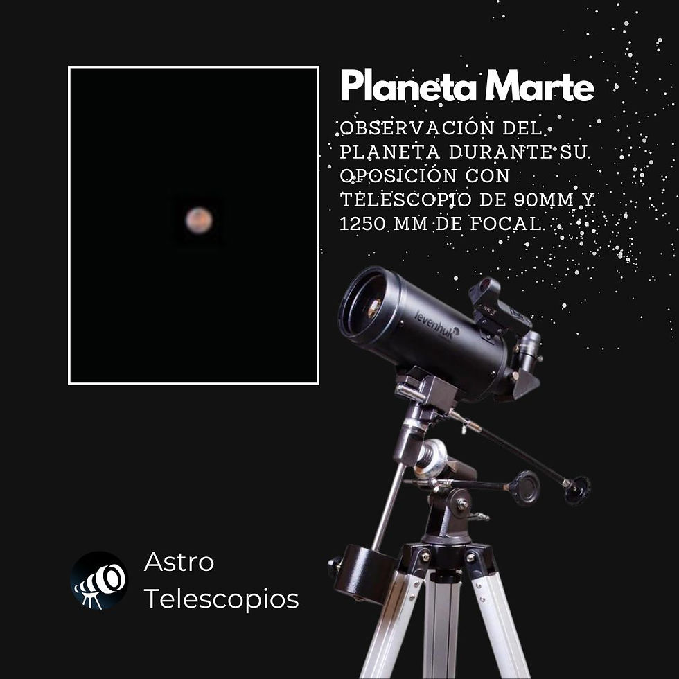 Marte es visible a simple vista, pero con el uso de un pequeño telescopio de 90 milímetros de apertura es posible verlo con mucho más detalle. Haz clic en la imagen para ver información sobre el producto en AstroTelescopios.com