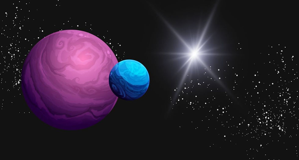 Ilustración de exoplanetas orbitando una estrella blanca.