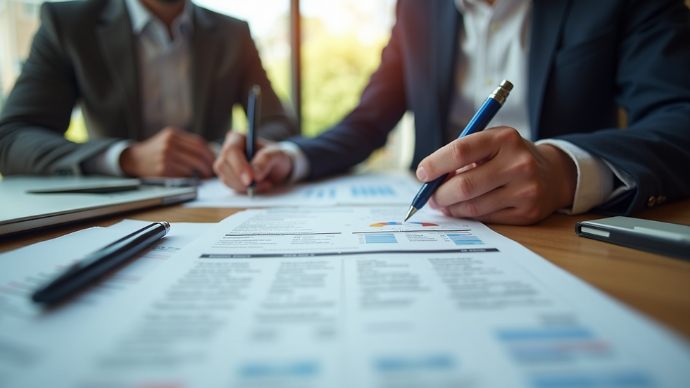 Eye-level view of a CPA reviewing tax documents with a client