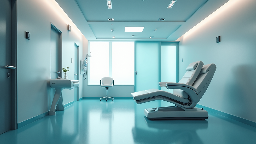 Eye-level view of a modern oxygen room interior with a single reclining chair