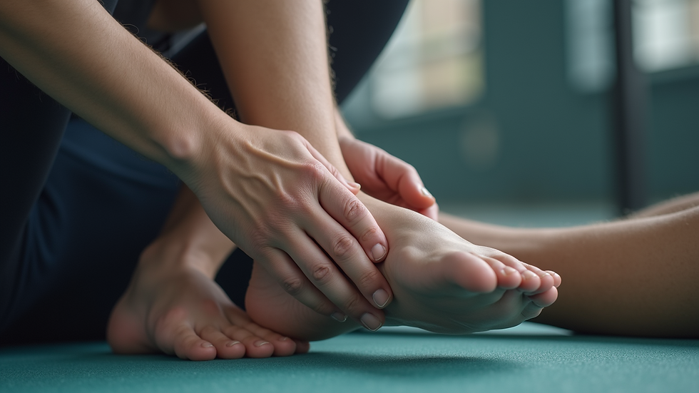 Close-up view of athlete's ankle being treated for sprain