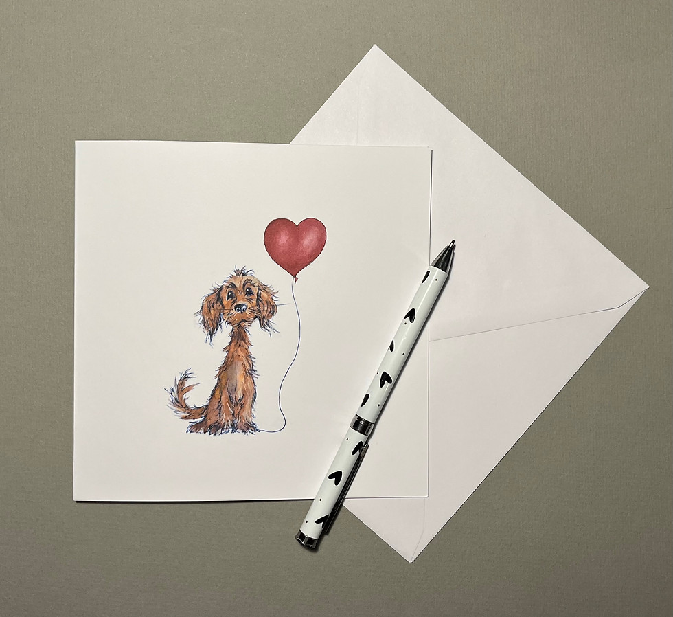 Thumbnail: Cocker Spaniel Heart Balloon Greetings Card (Chestnut)