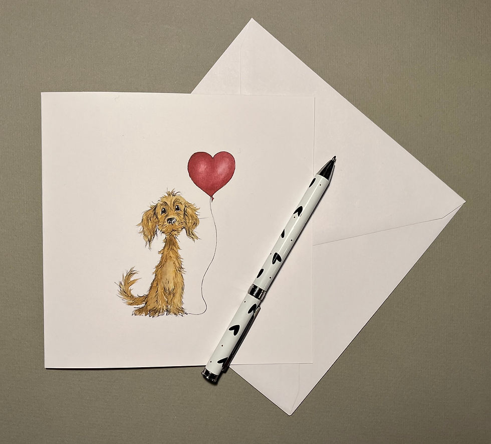 Thumbnail: Cocker Spaniel Heart Balloon Greetings Card (Golden)