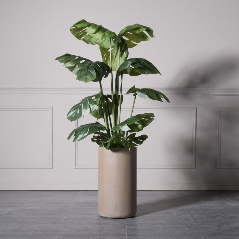 Thumbnail: FIBERCLAY PLANTER CYLINDER ''ROCKY'' BEIGE S 27X27X50 CM