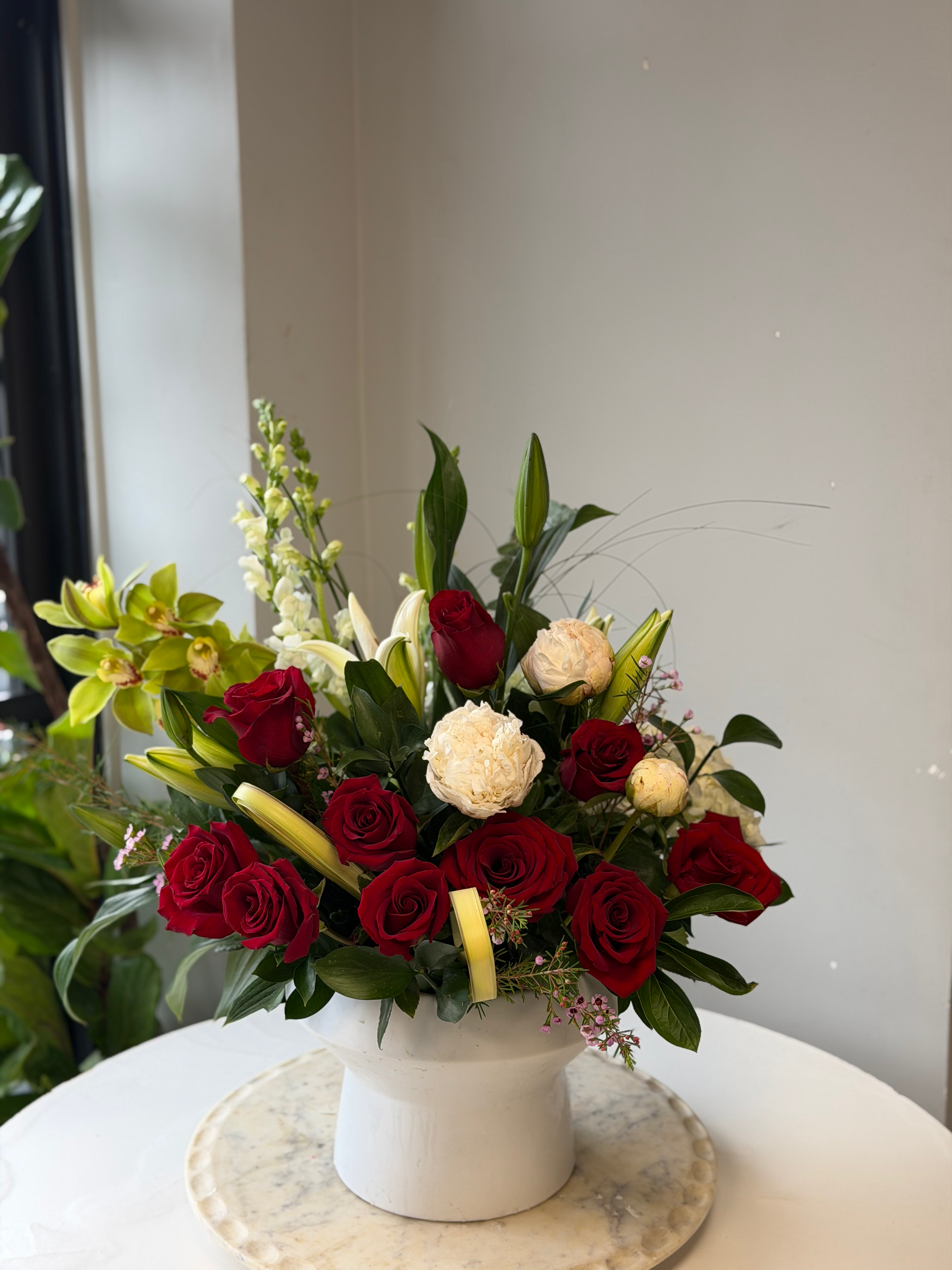 Peony & Red Roses