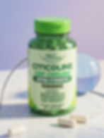 Great Billiom Citicoline CDP Choline 1000mg supplement bottle on a periwinkle and lavender editorial backdrop with white capsules.