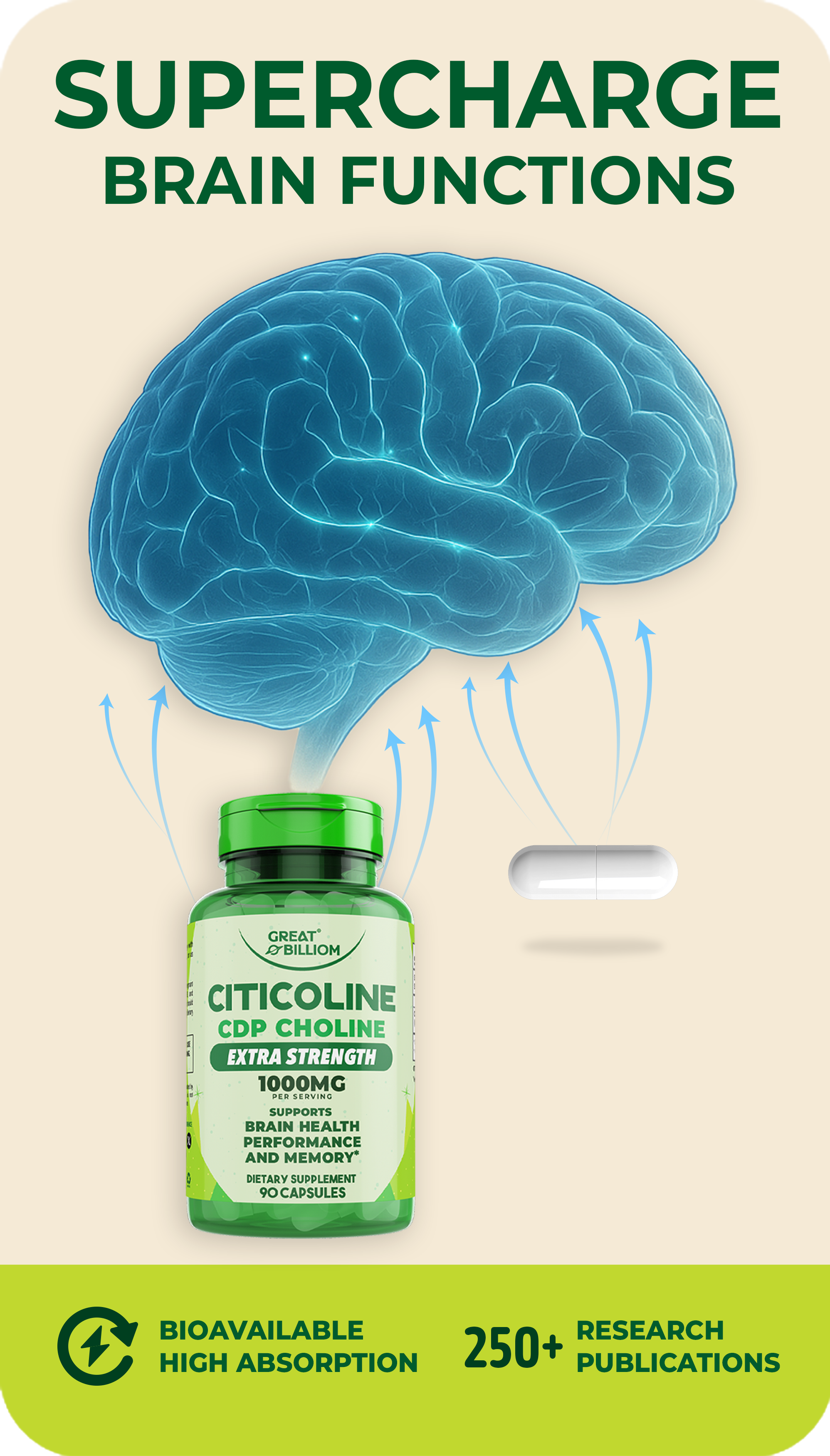 Natural brain food supplements – Great Billiom Citicoline for enhanced learning and long-term cognitive health.