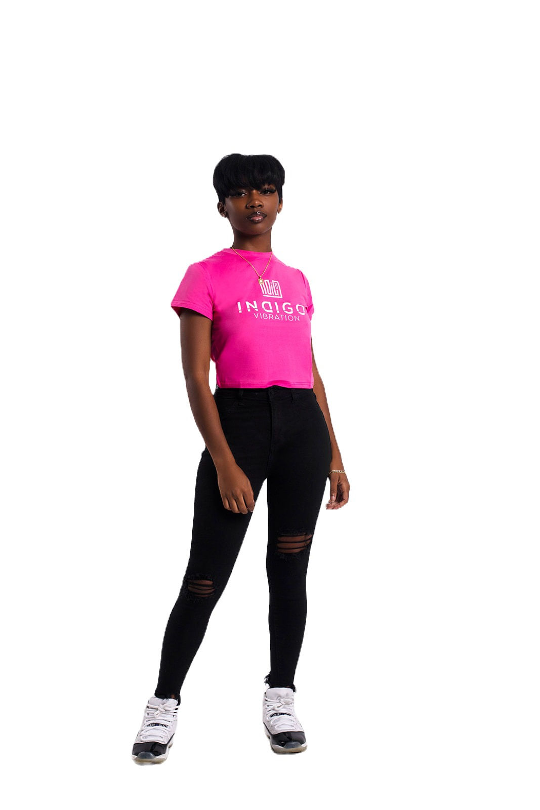 Indigo Vibration Stacked Logo Crop Top