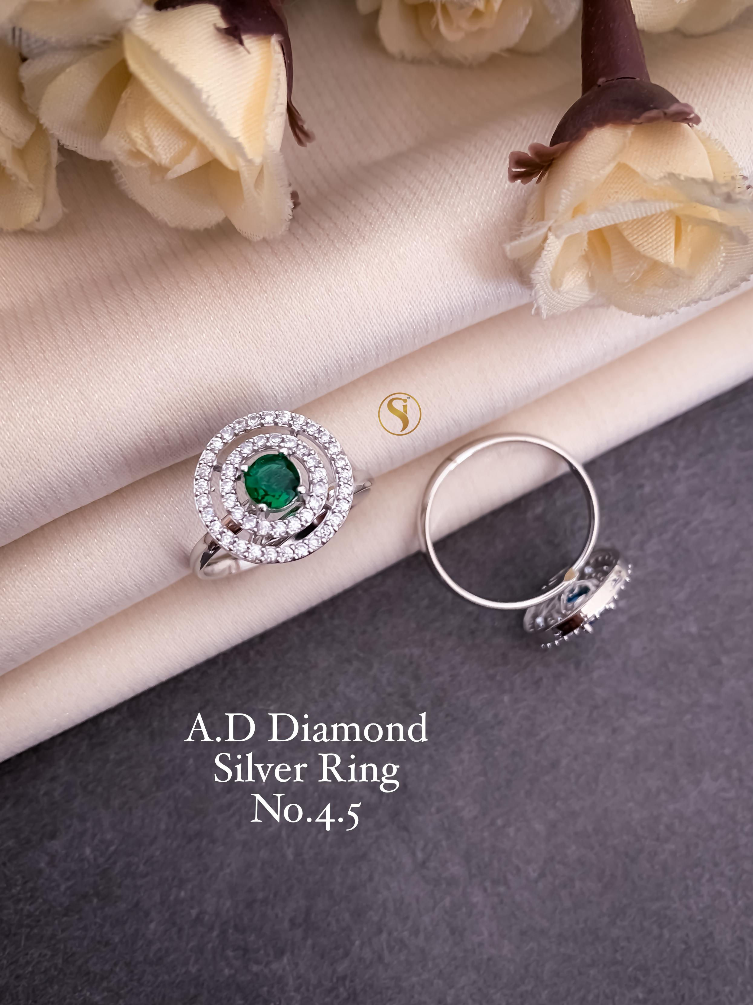 A.D Diamond Silver Ring with Citrine Yellow Stone Size 4.5