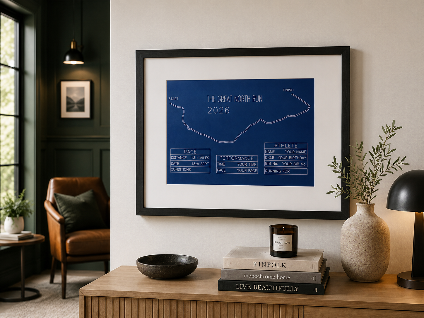 2026 Great North Run Personalised Route Drawing - Framed
