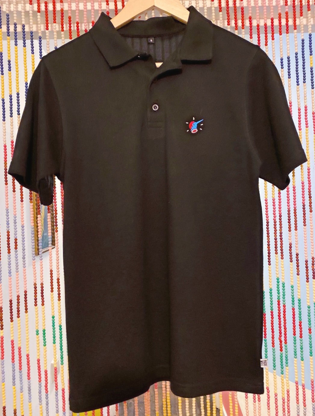 Rockwell By Parra Black  Embroidered Patch Logo Chopped Head  POLO SHIRT  Size Small
