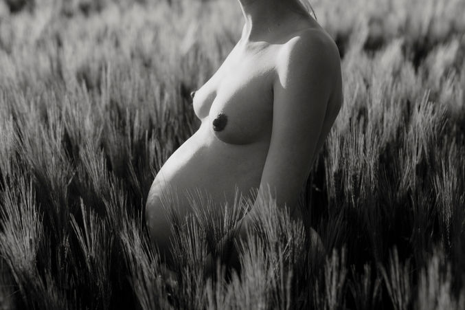 Babybauch im Kornfeld