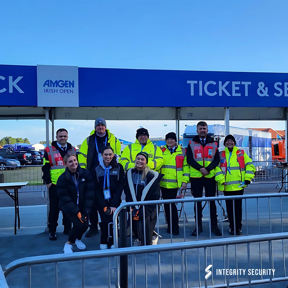 Integrity Security staff managing entrance and accreditation scanning at Amgen Irish Open 2024.