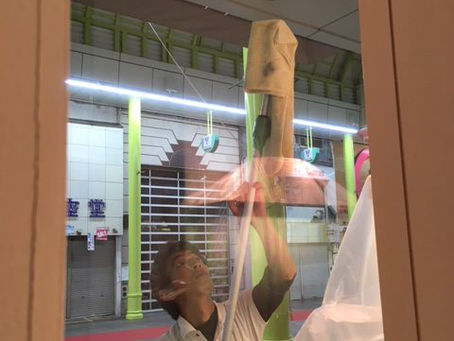 高所ガラス清掃 ポール作業