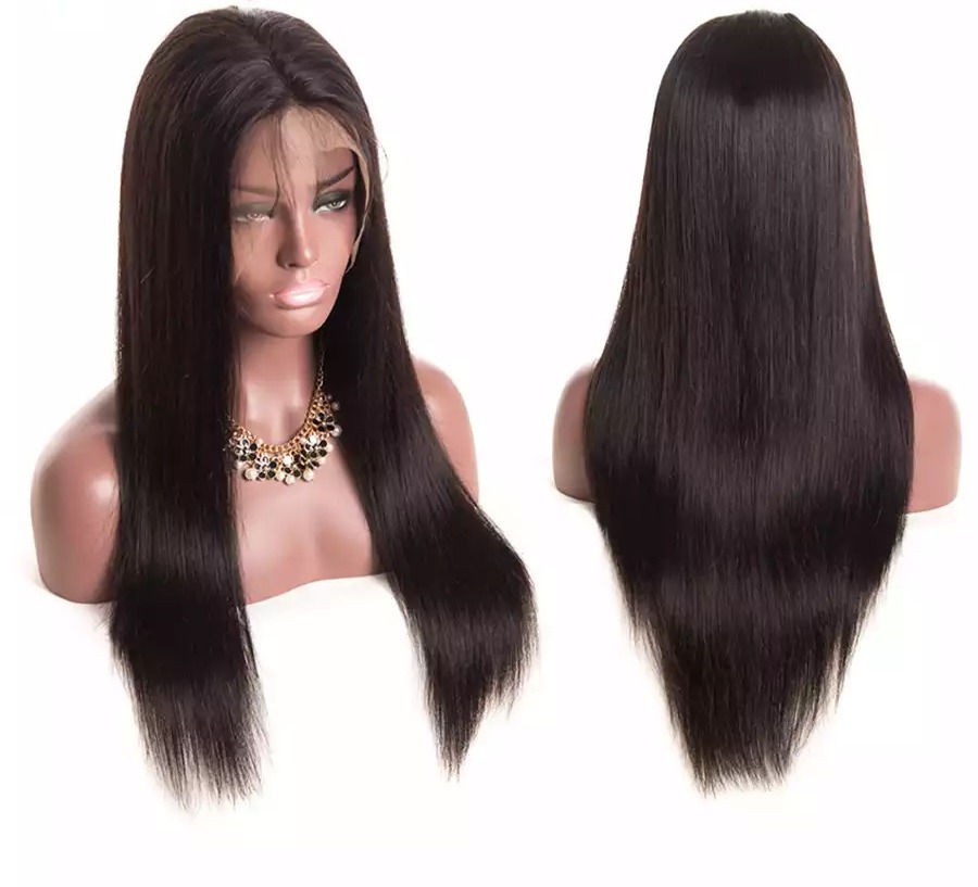 Thumbnail: 360 Lace Frontal Wig. Pre Plucked Remy Peruvian Straight Human Hair