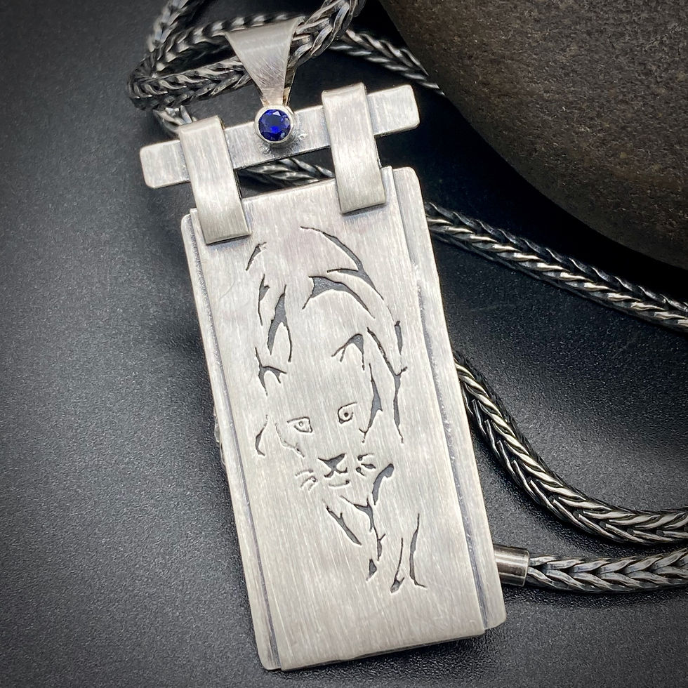 Thumbnail: Black Panther Pendant-Sterling Silver & Sapphire