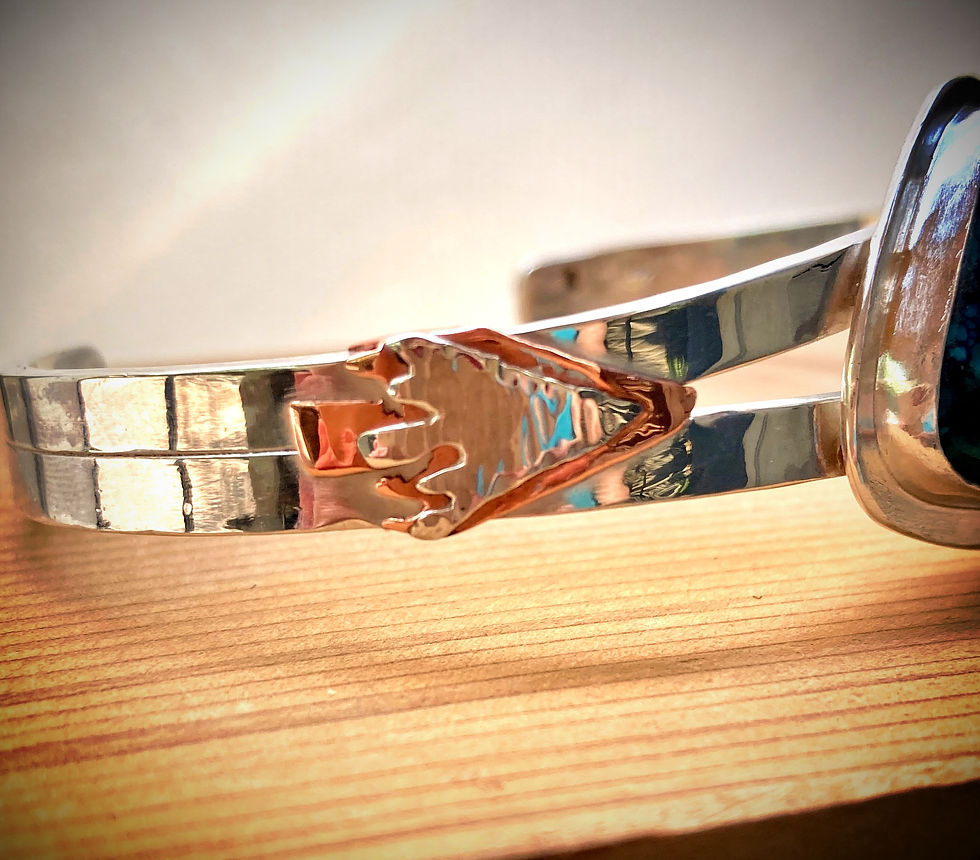 Thumbnail: Chrysocolla, Sterling & Copper  bracelet.