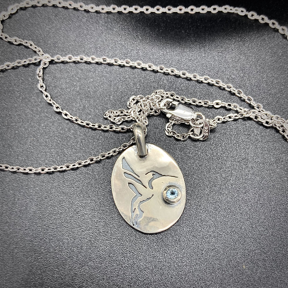 Thumbnail: Hummingbird Pendant in Sterling Silver, Blue Topaz
