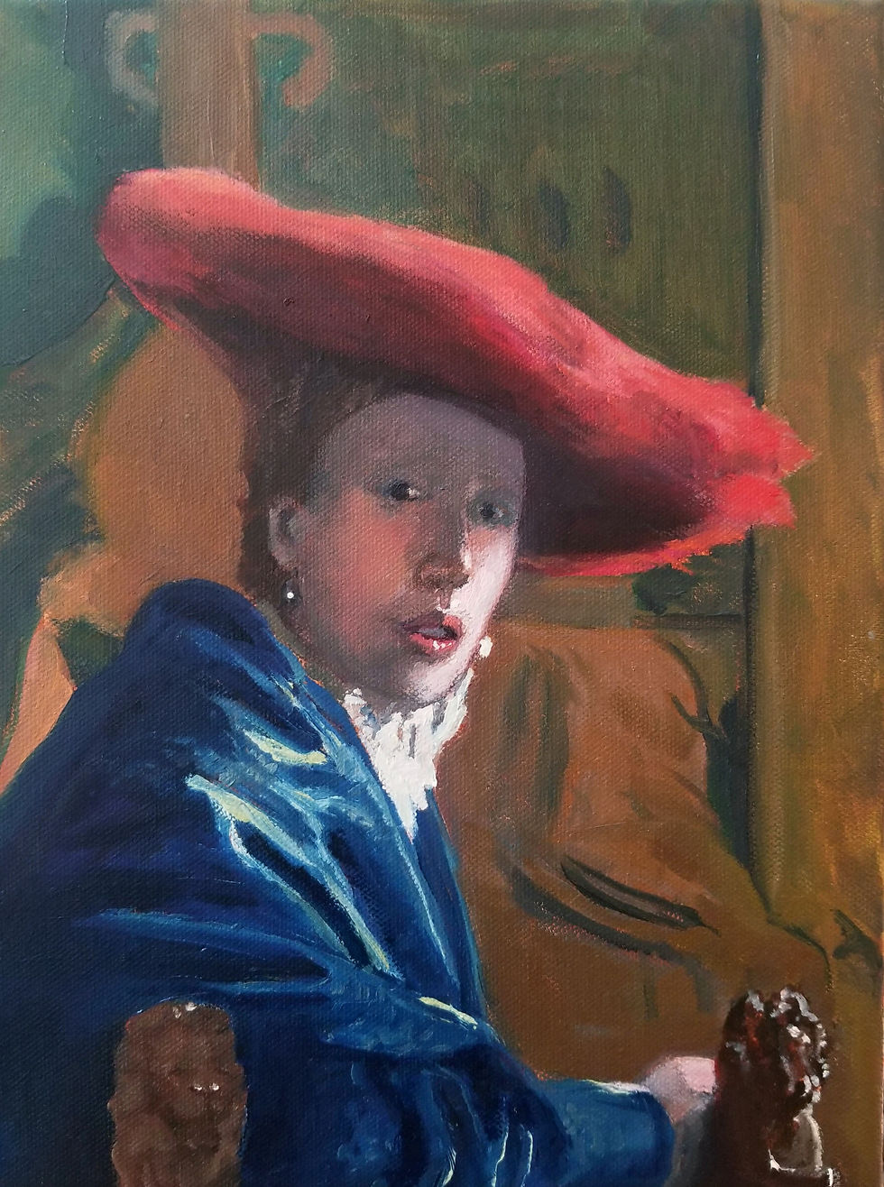 "Girl With A Red Hat (After Johannes Vermeer)", 2022