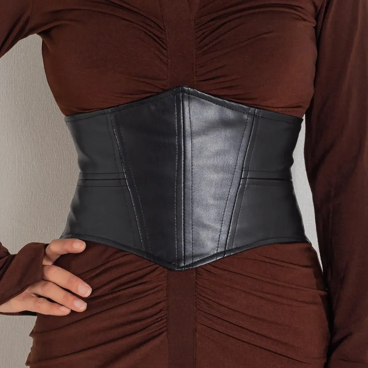 Plus Size Soft Leather Wide Y2K Black Elastic Corset Belt Female Stretch