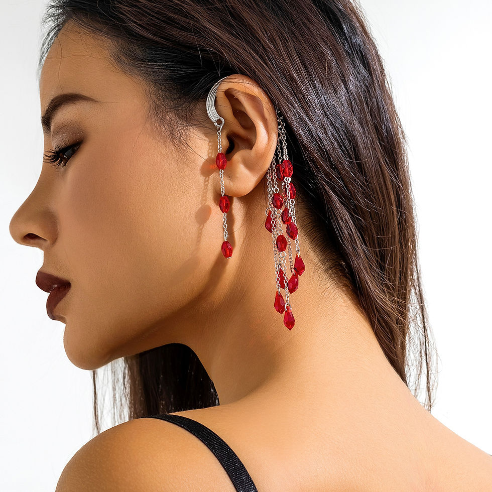 Thumbnail: Gothic style blood stained crystal ear hooks, blood drop earrings, ear clips