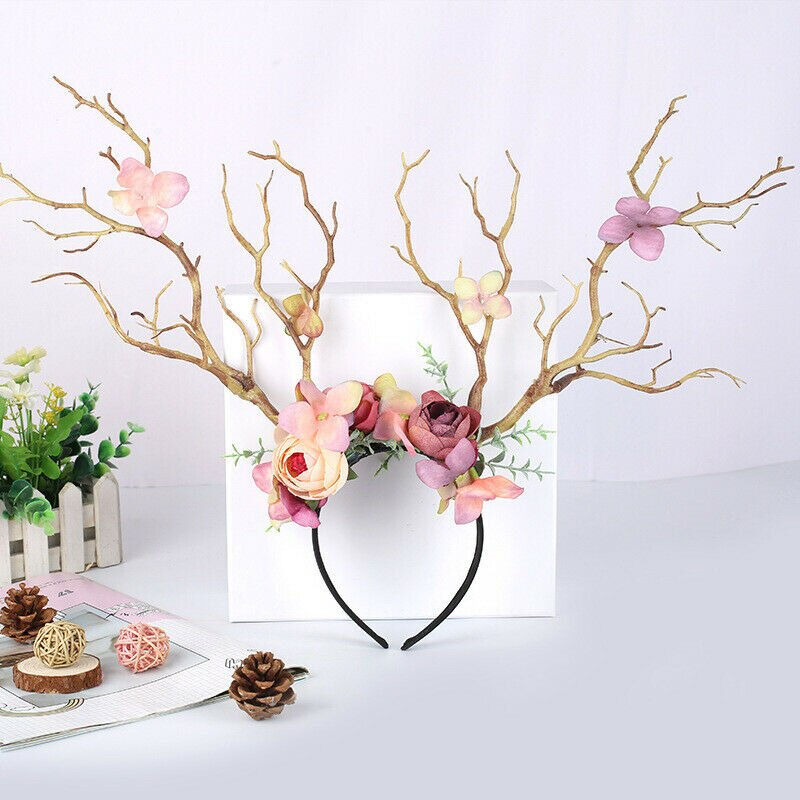 Thumbnail: Gothic Antlers Deer Horns Flower Hair Band Headband Cosplay Fashion