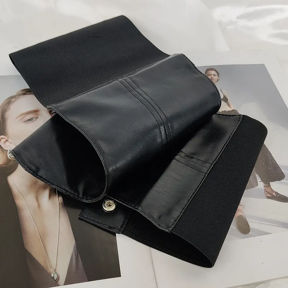 Thumbnail: Plus Size Soft Leather Wide Y2K Black Elastic Corset Belt Female Stretch