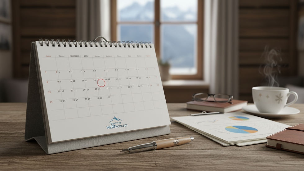 Close-up view of a calendar and pen on a wooden table