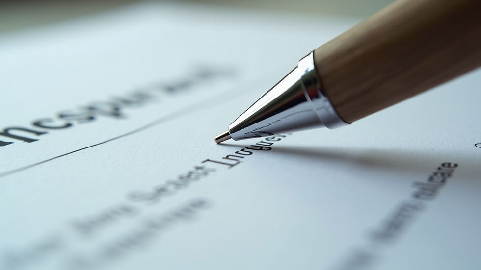 close-up view of a legal document with a pen on top