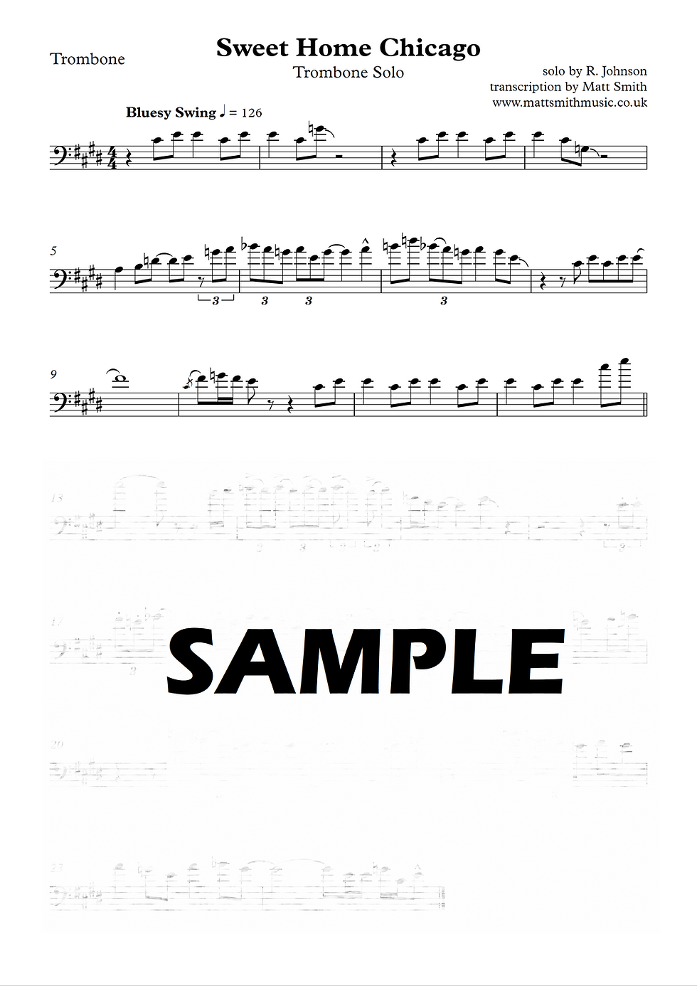 Sweet Home Chicago - Trombone Solo Transcription