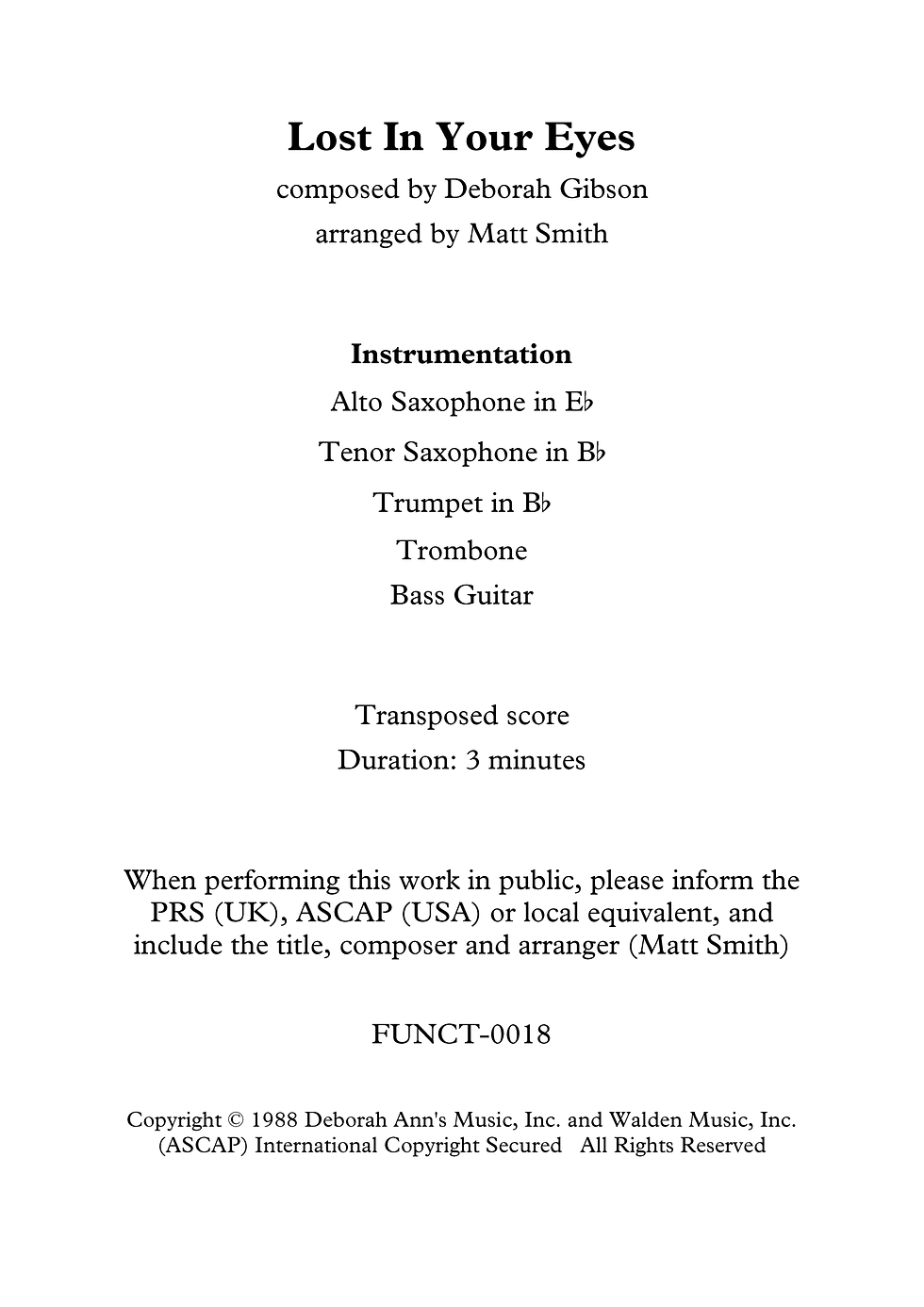 Thumbnail: Lost In Your Eyes by Debbie Gibson - Function Band Horn Section