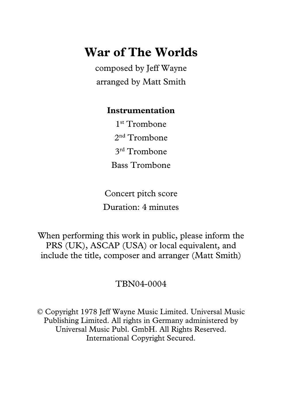 Thumbnail: War of The Worlds  by Jeff Wayne - Trombone Quartet