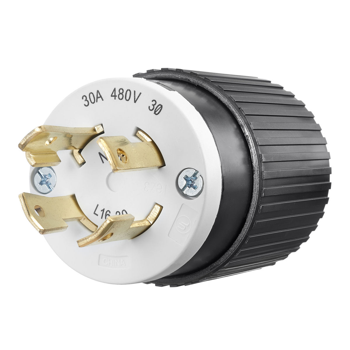 Locking Male Plug, 30A 3-Phase Delta 480V AC, 3-Pole 4-Wire Grounding, L16-30P