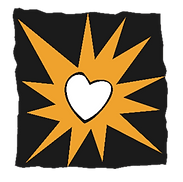 Interfaith Caregiver's logo of a white heart with orange beams coming from it inside a dark grey square.