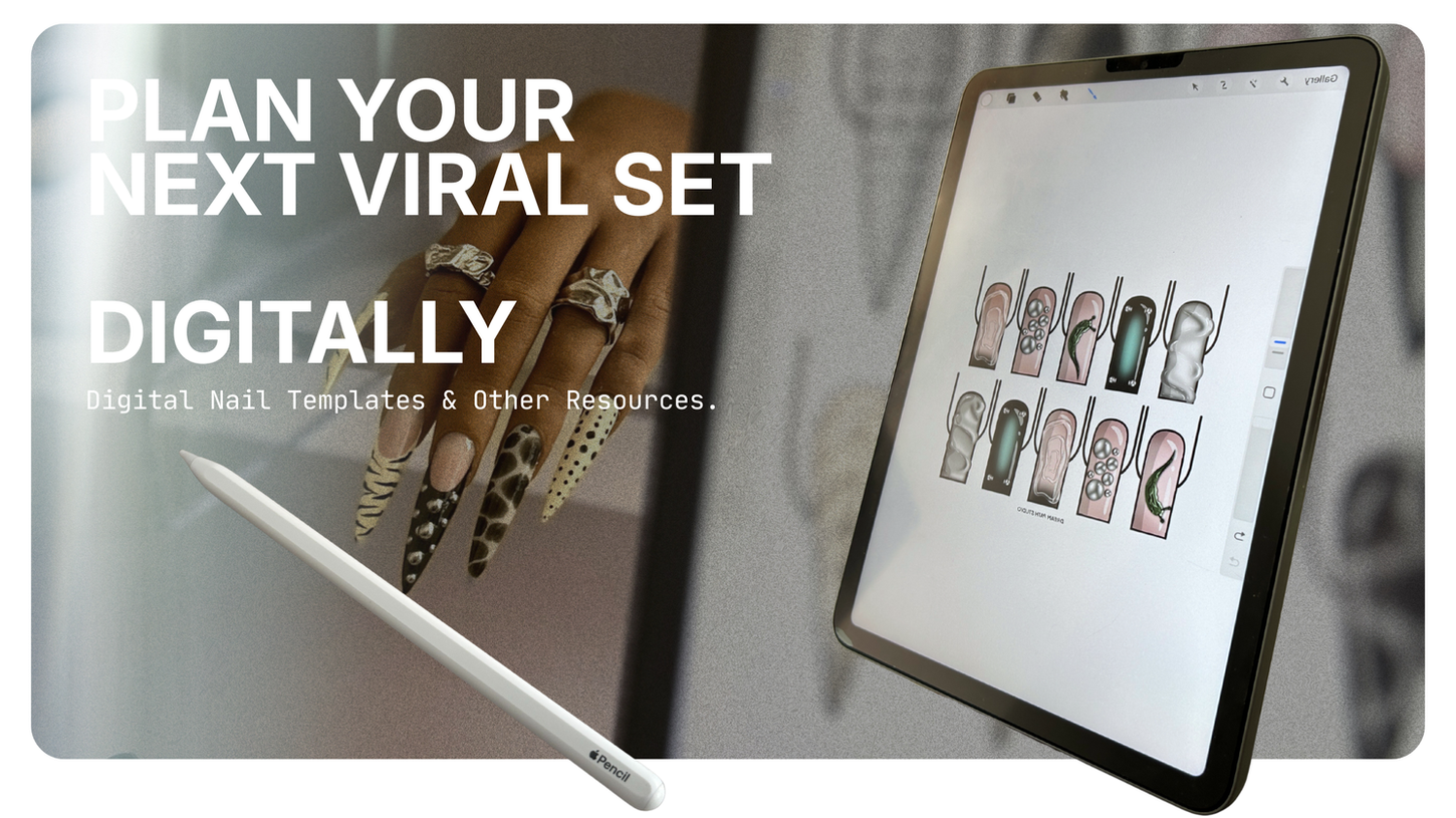 Plan your next viral set, digitally. Practice hand in the background with same design planning on iPad, iPad to the right, Apple Pencil on bottom left