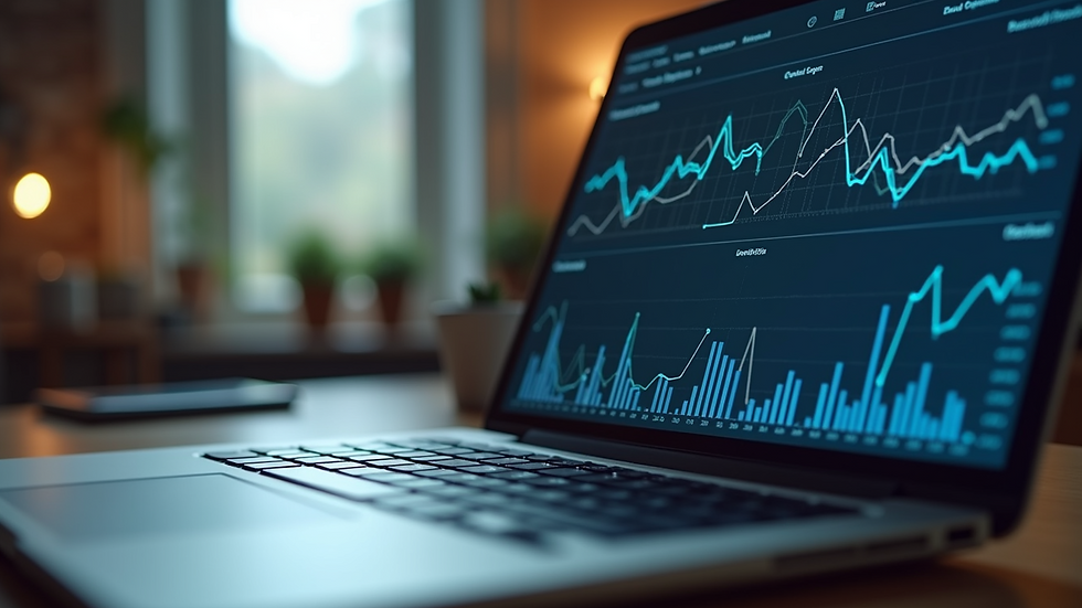Close-up view of a laptop screen showing video analytics dashboard