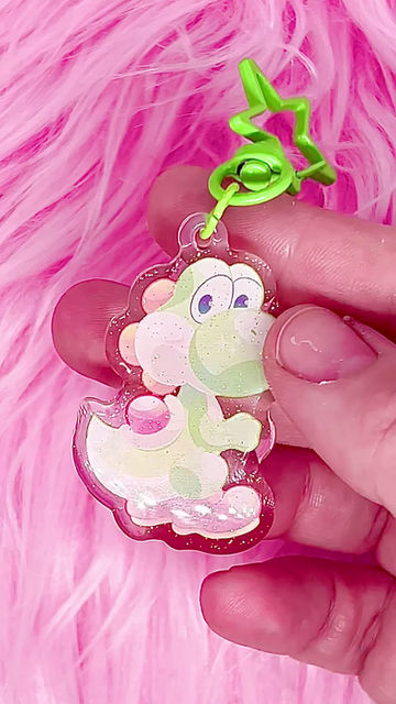 Thumbnail: Yoshi Epoxy Glitter Keychain Fan Art (2in / 50.8mm)