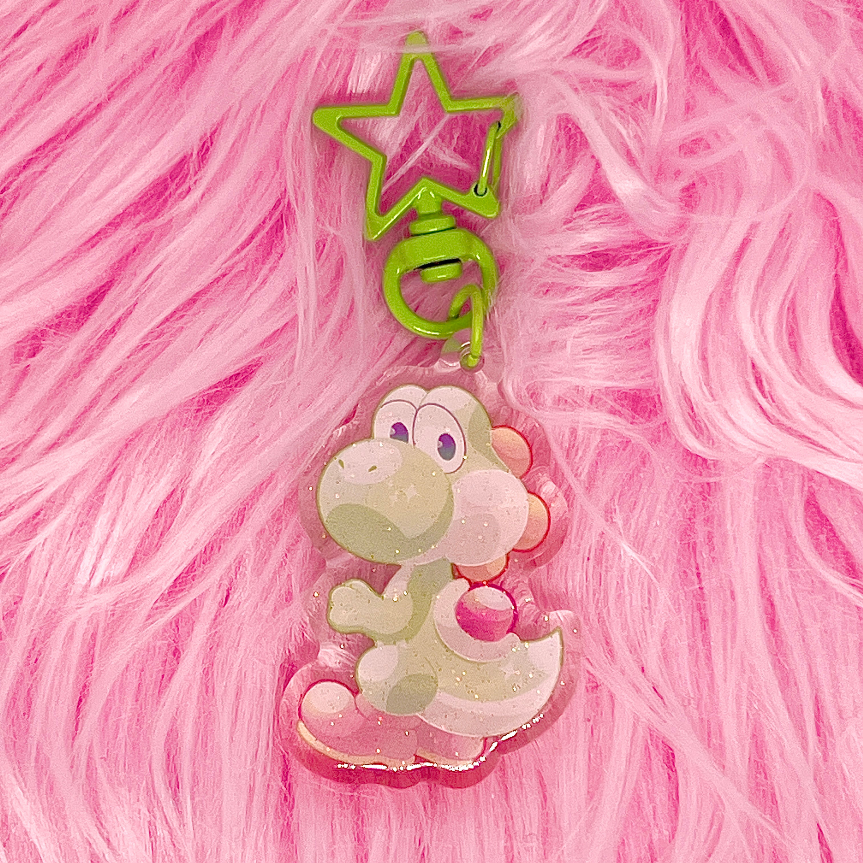 Yoshi Epoxy Glitter Keychain Fan Art (2in / 50.8mm)