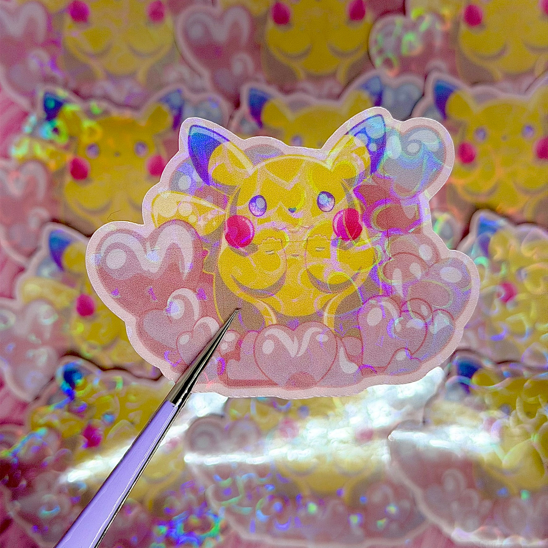 Chonky Pikachu Hearts Stickers Fanart (2-3/4 inch/70 mm)