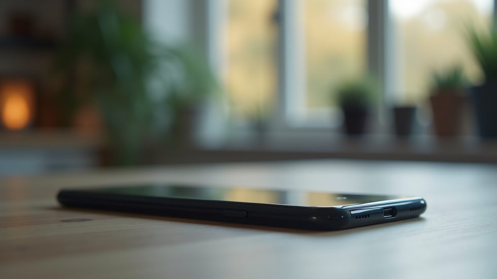 Eye-level view of a modern smartphone on a table