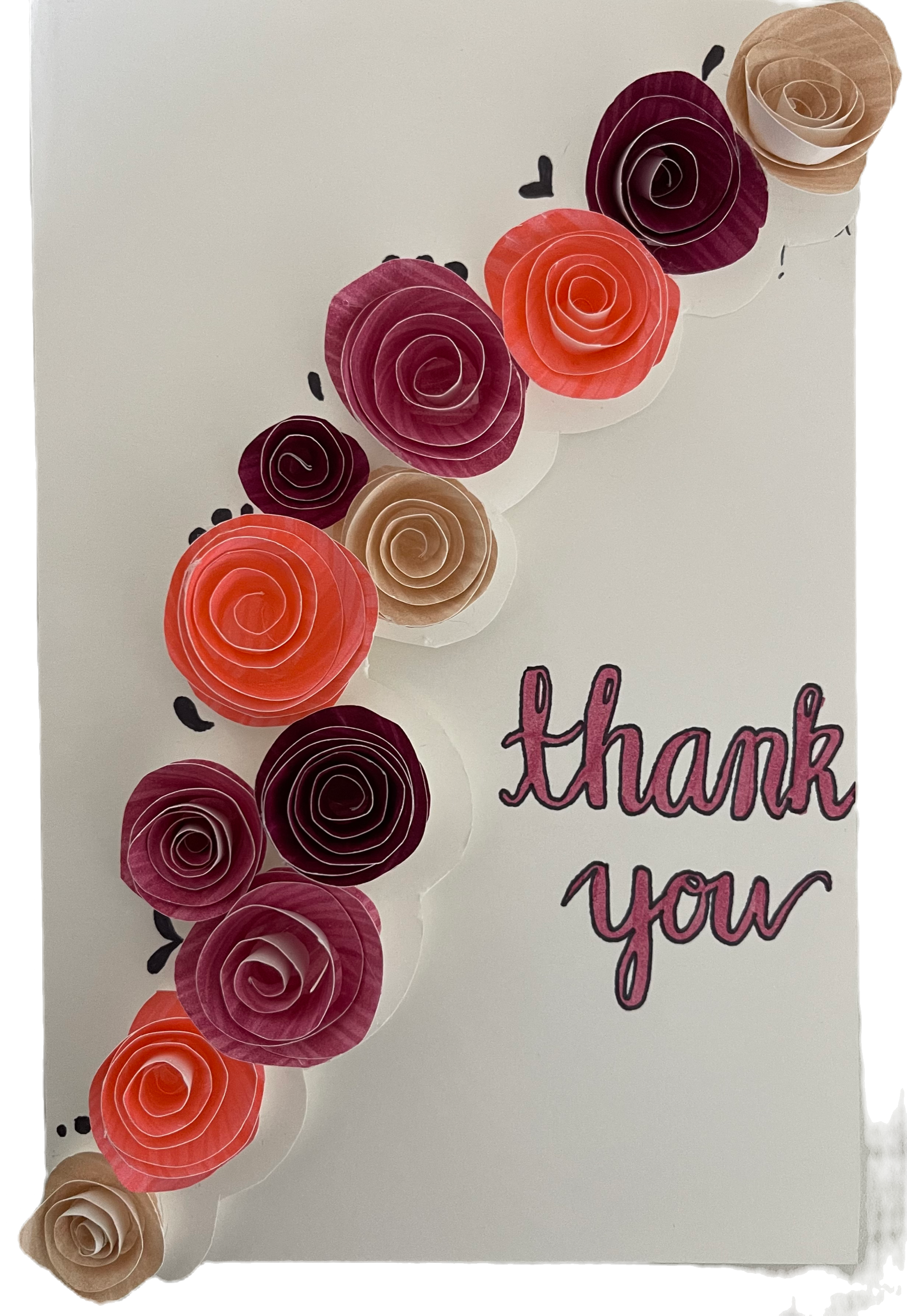 3-D Pink Purple Beige Flowers - Thank You Card