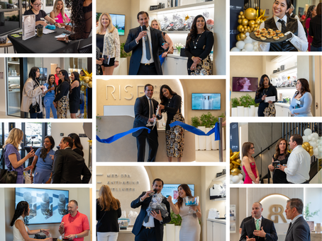 Professional corporate event photography in Houston capturing grand opening of Rise Med Spa, including ribbon cutting, networking, and brand launch moments.