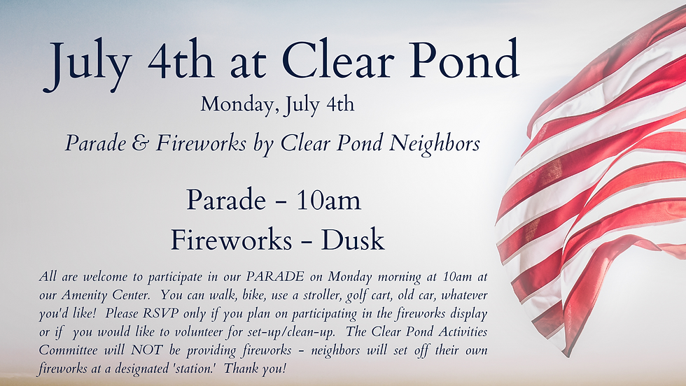 July 4th Parade & Fireworks at Clear Pond
